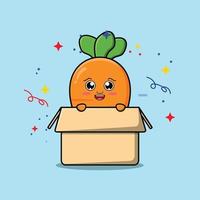 Cute cartoon carrot character coming out from box vector