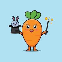 cartoon carrot magician with bunny out magic hat vector