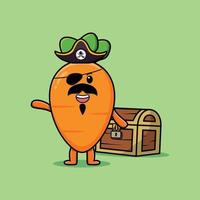 Cute cartoon Carrot pirate with treasure box vector