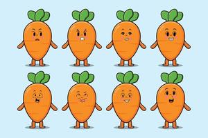 Set kawaii carrot cartoon with expressions vector