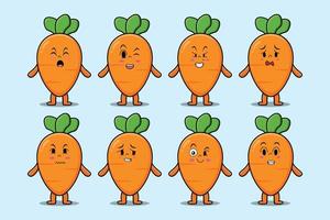 Set kawaii carrot cartoon with expressions vector