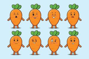 Set kawaii carrot cartoon with expressions vector