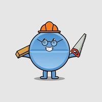 Cute cartoon pill medicine as character with saw vector