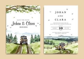 Watercolor wedding invitation set of road trip vector