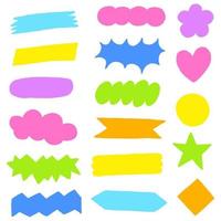 Sticky Note Washi Tape Post it Word Speech Comic Bubble Torn Doodle Flat Paper Sticker Shadow Magnet Japanese Paper Colorful Abstract Form Pattern Scrapbook Neon Vector Card Note set Illustration