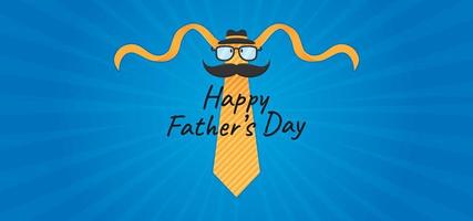 Father's day vector background with hat, glasses, moustache and tie elements on blue background. Best concept for posters, banners, greeting cards and more