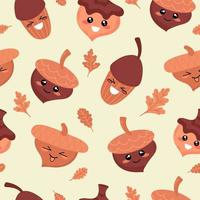 Funny Seamless Pattern with acorns and oak leaves. Creative Kids forest texture for fabric, wrapping, textile, wallpaper, apparel. Vector illustration.
