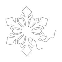 Continuous one Line drawing of Snowflake. Concept of Winter and Christmas holiday. Vector illustration.