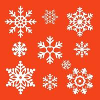 Set of Snowflakes on a Red background. Flat Vector Illustration.