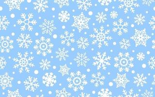 White Snowflakes on Blue background, vector Seamless Pattern. Falling Snowflakes on Blue backdrop. Concept of Winter holiday.