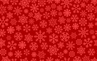 Light Red Snowflakes on Red background. Vector Seamless Pattern for Continuous replicate. Christmas falling Snowflake on Red backdrop. Concept of winter holiday.