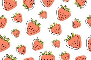 Strawberry Seamless Pattern. Hand drawn fresh Berries. Food Pattern for print, textile, fabric, wrapping paper, wallpaper, scrapbooking. Vector illustration, outline style.