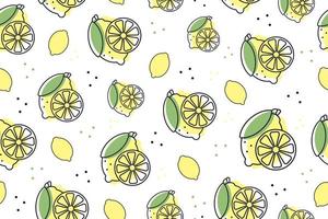 Lemon Seamless Pattern. Hand drawn fresh tropical citrus fruits. Food Pattern for print, textile, fabric, wrapping paper, wallpaper, scrapbooking. Vector illustration, outline style.