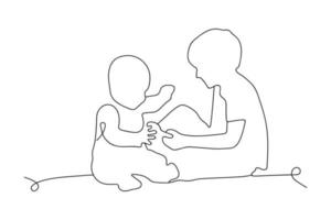 Continuous Line drawing of two playing Children. Fashion one Line design vector illustration.