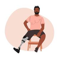 Cute male with a Prosthetic Leg. Bionic Leg, Prosthesis limb. Disabled people, prosthesis, amputation, Inclusion. Vector isolated illustration.