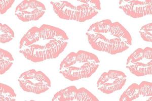 Seamless Pattern with pink Lips. Lip Prints on a white background. Seductive Pattern for fabric, packaging, paper. Vector illustration.