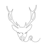 One single Line drawing of elegance head Deer for company logo identity. Cute reindeer mammal animal mascot concept for public zoo. Dynamic one Line draw graphic vector design illustration.