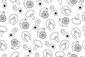 Seamless Pattern with Healthy trendy Food Icons. Organic Food background. Vector illustration in a linear simple style.