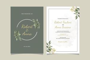 plantilla de tarjeta de invitación de boda floral verde vector