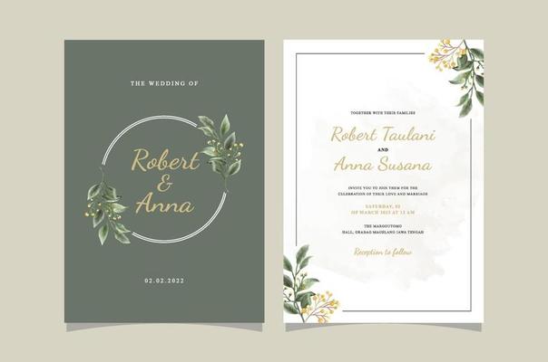 Greenery floral wedding invitation card template