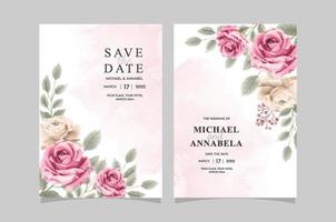 Floral wedding invitation template with beautiful flowers vector