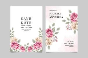 Floral wedding invitation template with beautiful flowers vector