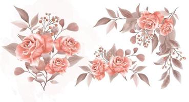 Set of watercolor floral frame bouquets and decoration vector