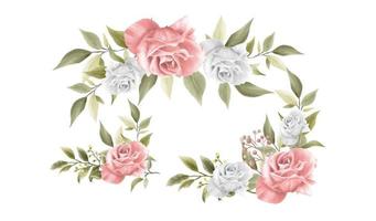 Set of watercolor floral frame bouquets and decoration vector
