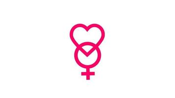 día de la mujer rosa corazón icono logo 2d animación simple video