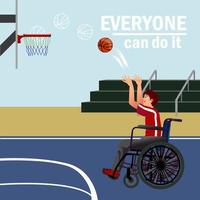 persona en silla de ruedas jugando baloncesto vector