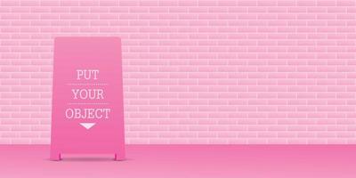 pastel pink brick wall with pink floor background for putting your object