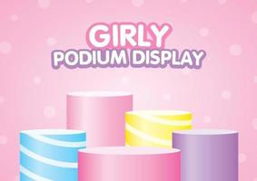 sweet colorful pastel podium display set 3d illustration vector on lovely pink dot background in girly style for putting your cute object