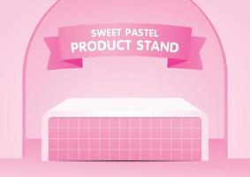 lindo mostrador de azulejos rosas con arco sobre fondo rosa pastel vector de ilustración 3d para poner su objeto