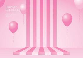 pink striped pattern backdrop display 3d illustration vector with balloons on sweet pastel background for putting your object