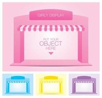 cute girly pastel window display collection with awning and signage 3d illustration vector for putting your object
