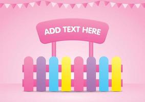 cute colorful pastel fence with signage illustration vector in girly style