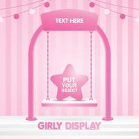 cute girly pink pastel arch with swing display on pink striped background 3d illustration vector for putting your object