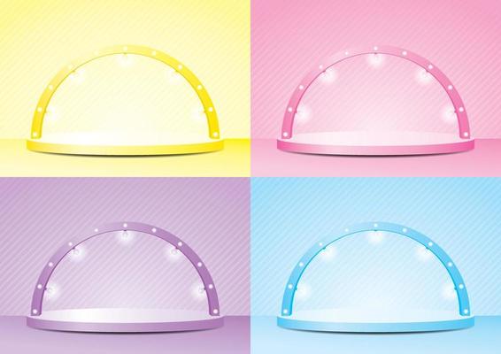 cute display step with light bulb arch 3d illustration vector on sweet pastel floor and wall for putting your object