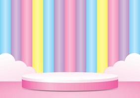 cute circle pink podium display with colorful pastel wall 3d illustration vector for putting your object