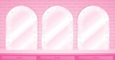 cute pink pastel dressing table background 3d illustration vector consists of light bulb mirrors and tabletop for putting your object