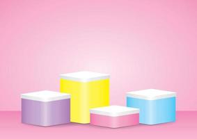 cute sweet colorful pastel product display box set 3d illustration vector for putting your object on pink wall and floor