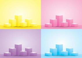 pastel color square shape podium display set 3d illustration vector for putting your object