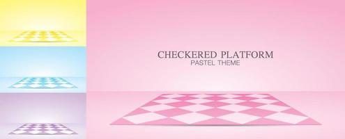 pastel checkered pattern platform collection 3d illustration vector