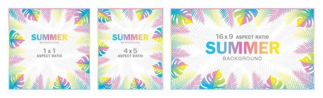 Colorful lively gradient tropical leaves background with copy space in summer style vector