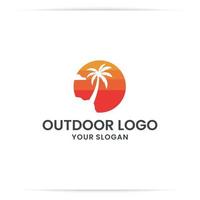 logo design sunrise with palm tree vector