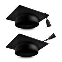 Vector realistic set of a graduate's hat on a white background with a tassel. Illustration of the graduate symbol