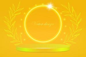 Vector illustration the stage podium is decorated with illumination. A stage on a pedestal with an image of a product, an advertisement, a show, an award ceremony on a yellow background