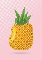 Pineapple fruit paper cut on light pink background vector design.