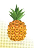 Pineapple fruit paper cut design on white  background and yellow color halftone vector design.