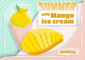 Mango ice cream on banner background vector. vector